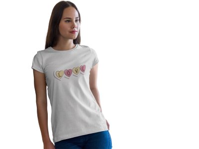 Love-Printed Heart with Cute Designs White-Printed T-Shirts