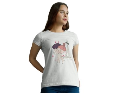 Couple at Paris White -Printed T-Shirts