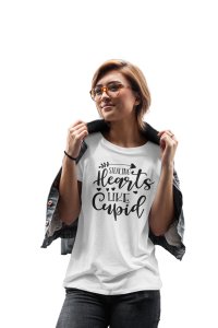 Stealing Hearts Like Cupid Printed Lovely FancyPrinted White T-Shirts