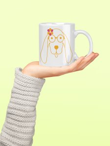 Doggy Face With Flower- pets themed printed ceramic white coffee and tea mugs/ cups for pets lover people