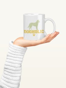 Dogholic Yellow Text   - pets themed printed ceramic white coffee and tea mugs/ cups for pets lover people