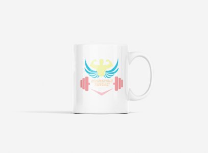 Stronger Than Yesterday, (BG White, Red and Yellow) - gym themed printed ceramic white coffee and tea mugs/ cups for gym lovers
