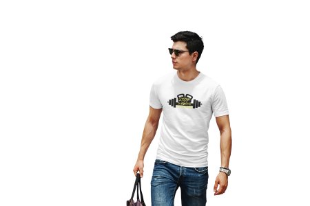 Stop saying Tomorrow, In Bar, Round Neck Gym Tshirt (White Tshirt) - Clothes for Gym Lovers - Suitable for Gym Going Person - Foremost Gifting Material for Your Friends and Close Ones