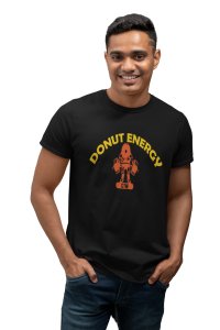 Donut Energy, (BG Orange), Round Neck Gym Tshirt (Black Tshirt) - Clothes for Gym Lovers - Suitable for Gym Going Person - Foremost Gifting Material for Your Friends and Close Ones