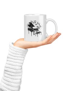 Piano with Musical Slanted beamed - music themed printed ceramic white coffee and tea mugs/ cups for music lovers