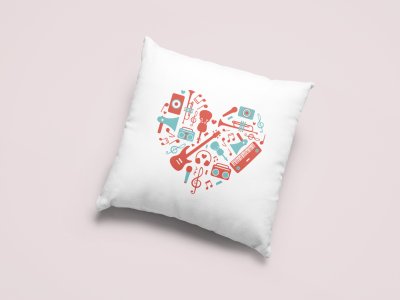 Musical instrument Printed In Heart - Special Printed Pillow Covers For Music Lovers(Combo Set of 2)