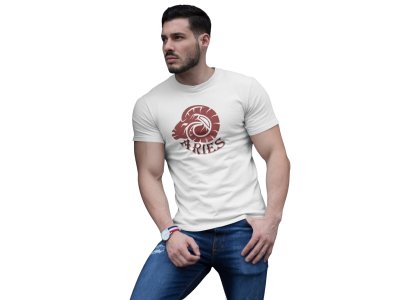Aries (BG Brown) (White T) - Printed Zodiac Sign Tshirts - Made especially for astrology lovers people