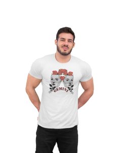 Gemini (Roses with face) (White T) - Printed Zodiac Sign Tshirts - Made especially for astrology lovers people