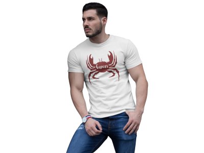 Cancer (BG Brown) (White T) - Printed Zodiac Sign Tshirts - Made especially for astrology lovers people