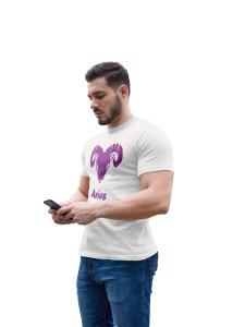 Aries (BG Purple) (White T) - Printed Zodiac Sign Tshirts - Made especially for astrology lovers people