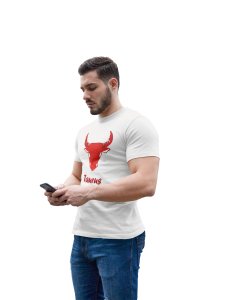 Taurus (BG Red) (White T) - Printed Zodiac Sign Tshirts - Made especially for astrology lovers people