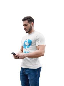 Pisces (BG Sky blue) (White T) - Printed Zodiac Sign Tshirts - Made especially for astrology lovers people