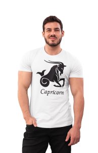 Capricorn (BG Black) (White T) - Printed Zodiac Sign Tshirts - Made especially for astrology lovers people