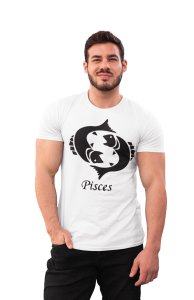 Pisces (BG Black) (White T) - Printed Zodiac Sign Tshirts - Made especially for astrology lovers people