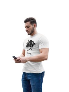 Taurus symbol (BG Black) (White T) - Printed Zodiac Sign Tshirts - Made especially for astrology lovers people