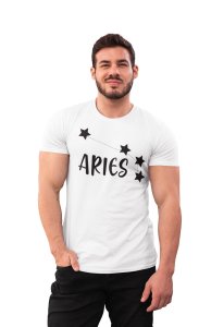 Aries stars (BG Black) (White T) - Printed Zodiac Sign Tshirts - Made especially for astrology lovers people
