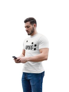 Aries stars (BG Black) (White T) - Printed Zodiac Sign Tshirts - Made especially for astrology lovers people