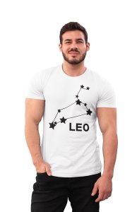 Leo stars (BG Black) (White T) - Printed Zodiac Sign Tshirts - Made especially for astrology lovers people