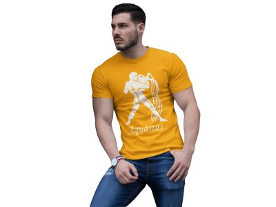 Aquarius (BG white) (Yellow T) - Printed Zodiac Sign Tshirts - Made especially for astrology lovers people