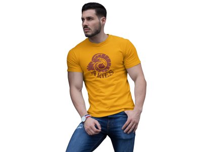 Aries (BG Brown) (Yellow T) - Printed Zodiac Sign Tshirts - Made especially for astrology lovers people