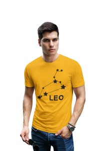 Leo stars (BG Black) (Yellow T) - Printed Zodiac Sign Tshirts - Made especially for astrology lovers people