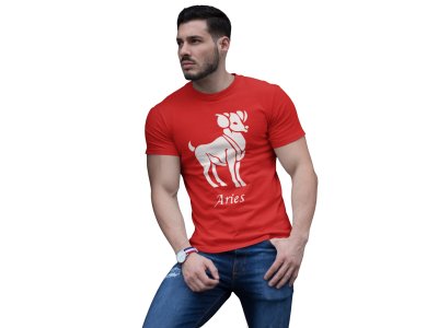 Aries (BG white) (Red T) - Printed Zodiac Sign Tshirts - Made especially for astrology lovers people