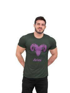 Aries (BG Violet) (Green T) - Printed Zodiac Sign Tshirts - Made especially for astrology lovers people