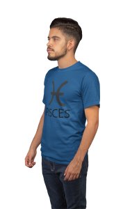 Pisces (BG Black)(Blue T) - Printed Zodiac Sign Tshirts - Made especially for astrology lovers people
