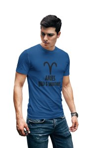 Aries, bold and ambitious(BG Black)(Blue T) - Printed Zodiac Sign Tshirts - Made especially for astrology lovers people