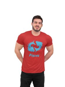 Pisces (BG Sky blue) (Red T) - Printed Zodiac Sign Tshirts - Made especially for astrology lovers people