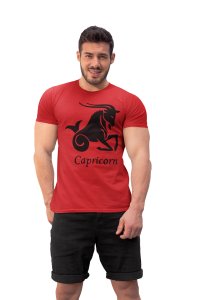 Capricorn Symbol (BG Black) (Red T) - Printed Zodiac Sign Tshirts - Made especially for astrology lovers people