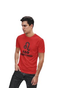 Leo, passionate and dramatic (BG black) (Red T) - Printed Zodiac Sign Tshirts - Made especially for astrology lovers people