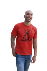 Pisces, warm-hearted and sensitive (BG Black)(Red T) - Printed Zodiac Sign Tshirts - Made especially for astrology lovers people