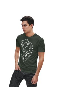 Lion face, white liner (Green T) - Printed Zodiac Sign Tshirts - Made especially for astrology lovers people