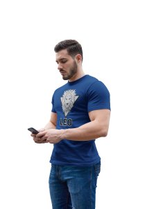 Lion picture(Blue T) - Printed Zodiac Sign Tshirts - Made especially for astrology lovers people
