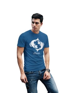 Pisces (BG White)(Blue T) - Printed Zodiac Sign Tshirts - Made especially for astrology lovers people