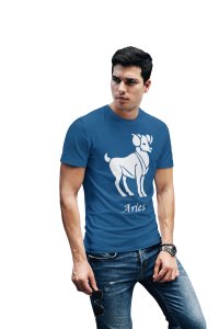 Aries (BG White)(Blue T) - Printed Zodiac Sign Tshirts - Made especially for astrology lovers people