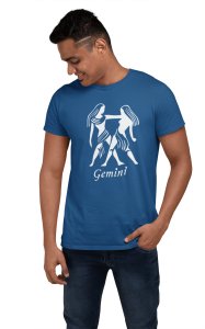 Gemini (BG white)(Blue T) - Printed Zodiac Sign Tshirts - Made especially for astrology lovers people
