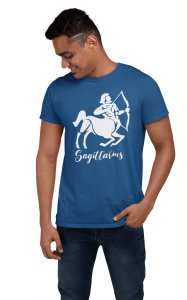 Sagittarius (BG White)(Blue T) - Printed Zodiac Sign Tshirts - Made especially for astrology lovers people