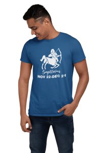 Sagittarius, Nov 22-Dec 21 (BG White)(Blue T) - Printed Zodiac Sign Tshirts - Made especially for astrology lovers people