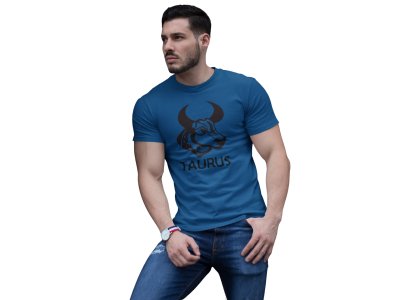 Taurus symbol design (BG Black)(Blue T) - Printed Zodiac Sign Tshirts - Made especially for astrology lovers people