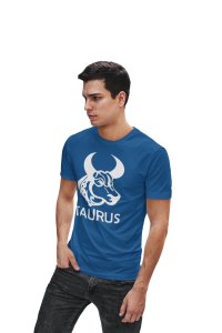 Taurus, (BG White)(Blue T) - Printed Zodiac Sign Tshirts - Made especially for astrology lovers people