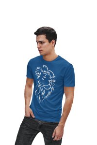 Lion face, (BG White) (Blue T) - Printed Zodiac Sign Tshirts - Made especially for astrology lovers people