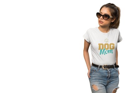 Dog mom Yellow blue Text-White - printed cotton t-shirt - Comfortable and Stylish Tshirt