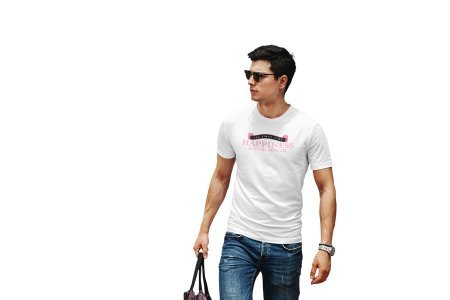 The First Time, Happiness Is Good Health, Round Neck Gym Tshirt (White Tshirt) - Clothes for Gym Lovers - Suitable for Gym Going Person - Foremost Gifting Material for Your Friends and Close Ones
