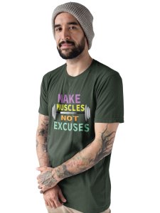 Make Muscles, Not Excuses, Round Neck Gym Tshirt - Foremost Gifting Material for Your Friends and Close Ones
