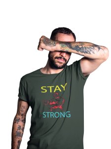 Stay Strong, (BG Yellow and Blue), Round Neck Gym Tshirt - Foremost Gifting Material for Your Friends and Close Ones