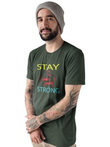 Stay Strong, (BG Yellow and Blue), Round Neck Gym Tshirt - Foremost Gifting Material for Your Friends and Close Ones