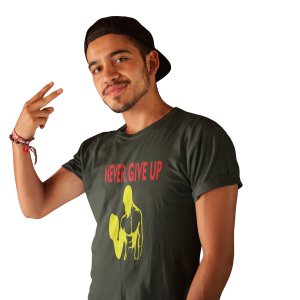 Never Give Up, Muscle Man- Yellow, Round Neck Gym Tshirt - Foremost Gifting Material for Your Friends and Close Ones