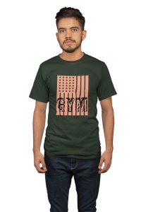 Gym Written in Front of a Flag, Round Neck Gym Tshirt - Foremost Gifting Material for Your Friends and Close Ones